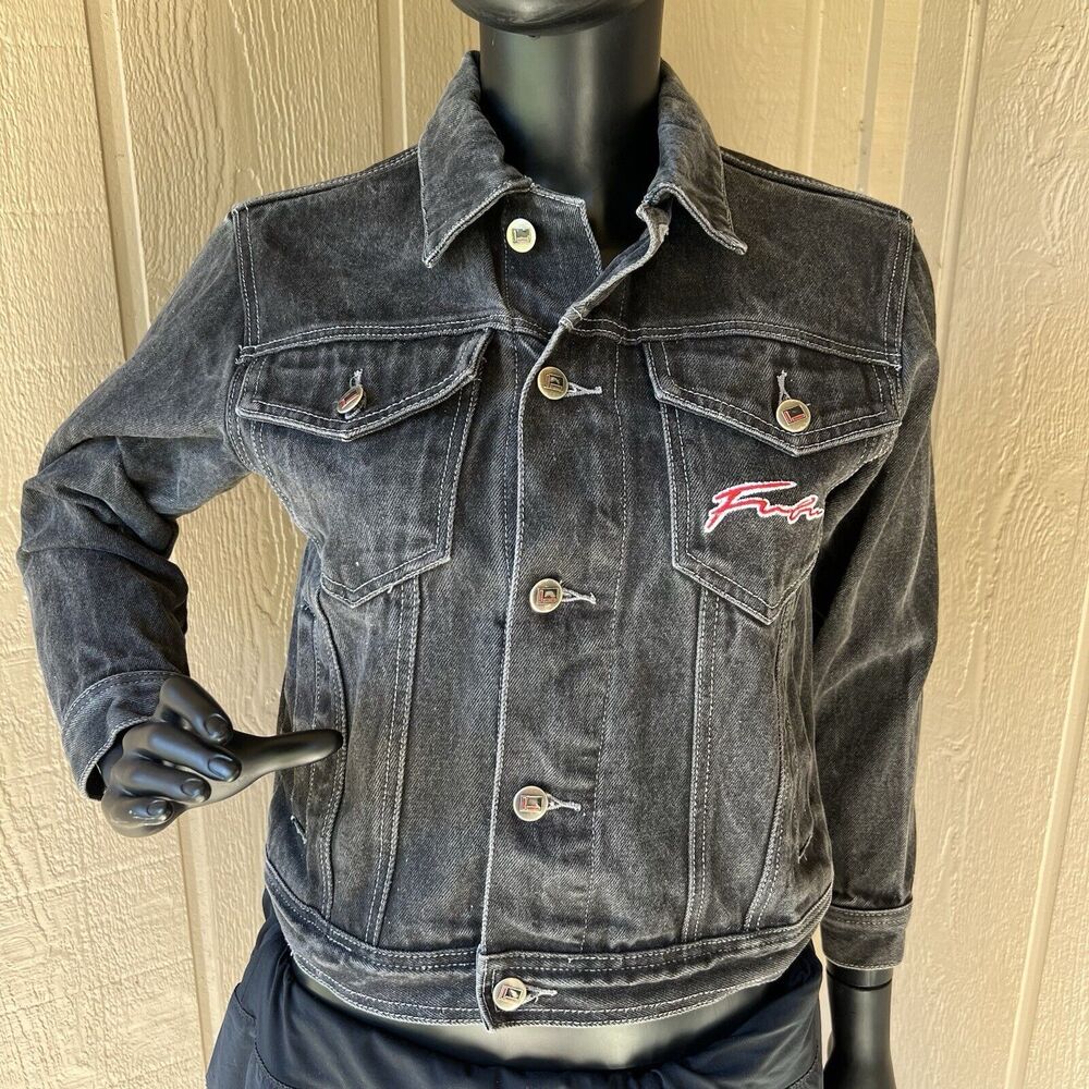 Vintage Fubu The Collection Jean Jacket Womens Size Small Black Faded Rare